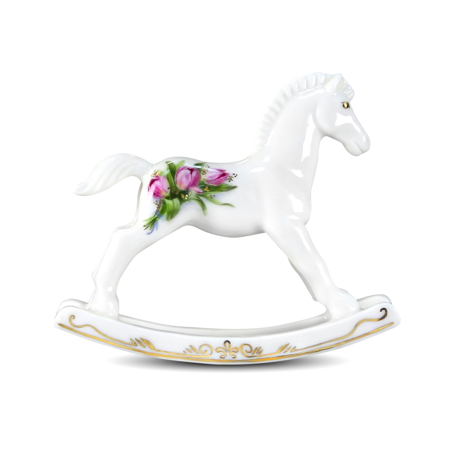 Скульптура фарфоровая Rupor "Лошадка-качалка" (Тюльпаны розовые)