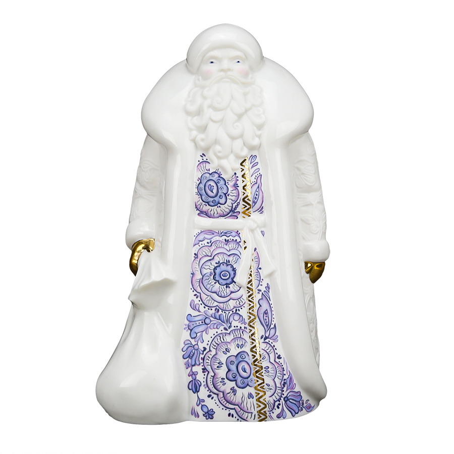 Скульптура "Дед Мороз" резной (Синие цветы)