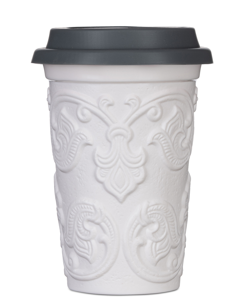 Сервиз "Резной". Стакан для кофе на вынос серая крышка